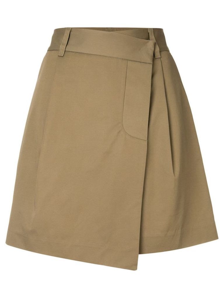 Goen.J asymmetric mini wrap skirt - Brown