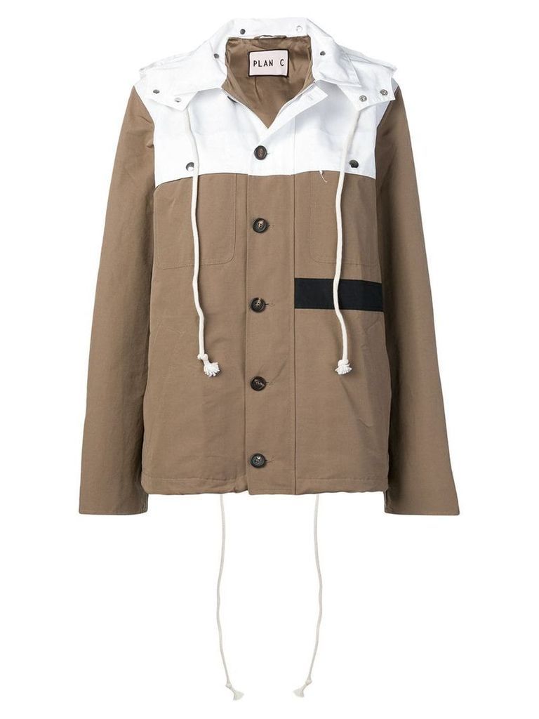 Plan C two-tone hooded jacket - Brown