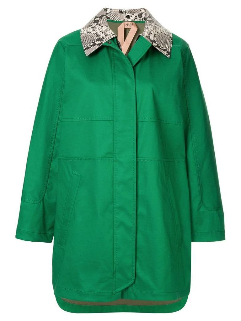Nº21 contrast-collar coat - Green