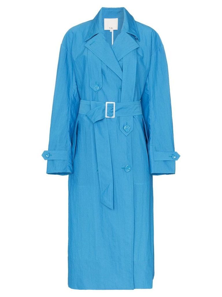 Tibi long-sleeved belted trench coat - Blue