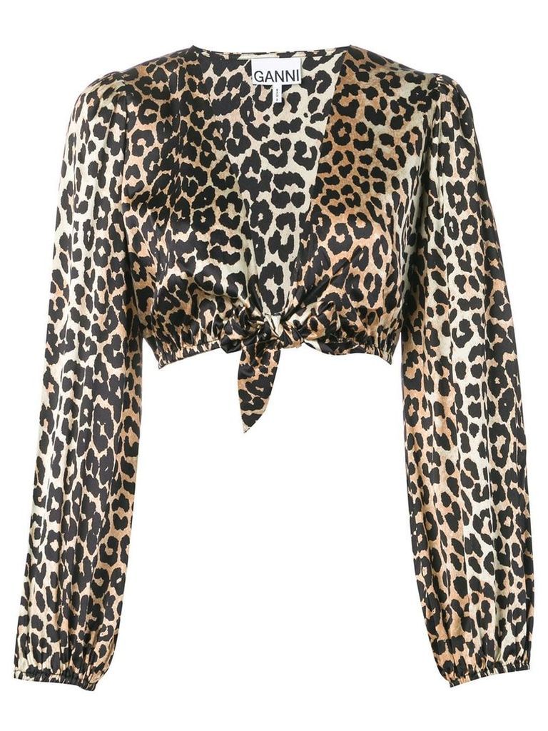 Ganni leopard print cropped shirt - Black
