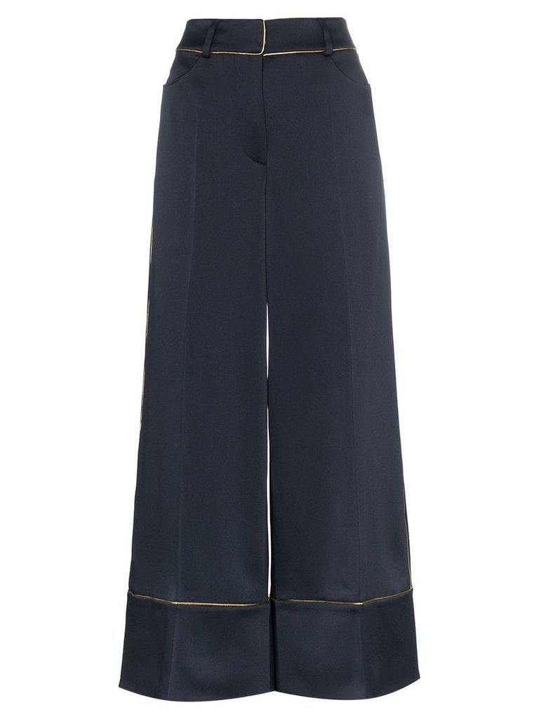 Peter Pilotto High-waisted contrast trim wide-leg trousers - Blue