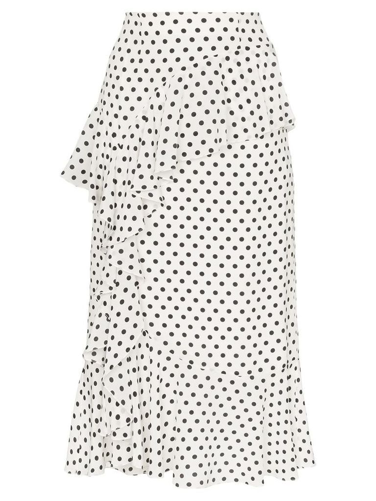 Erdem Roselia polka-dot print ruffled silk midi-skirt - White