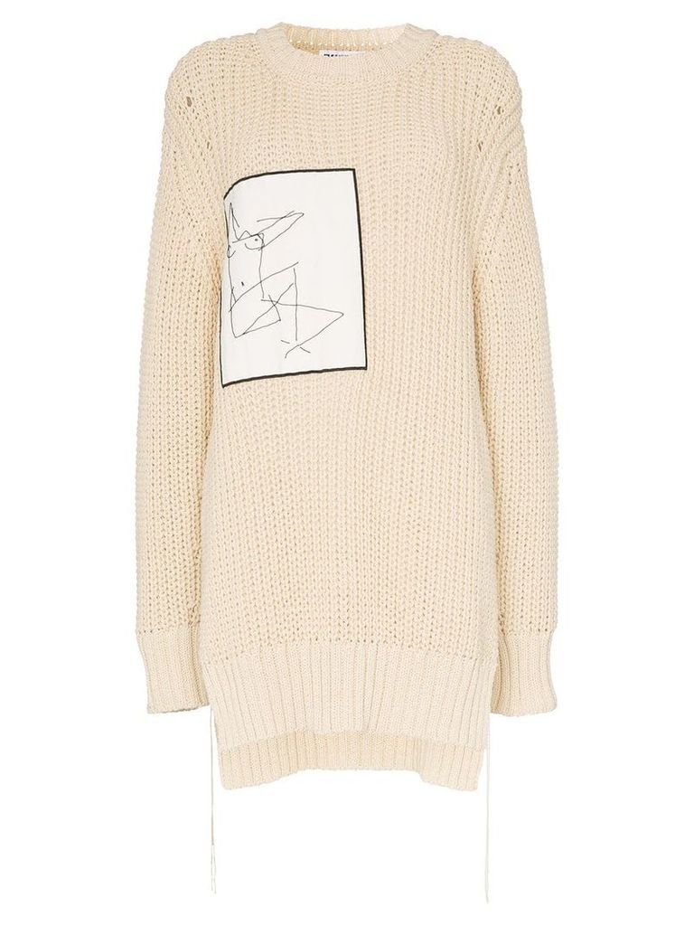 Jil Sander sketch-applique oversized knitted-cotton jumper - Neutrals