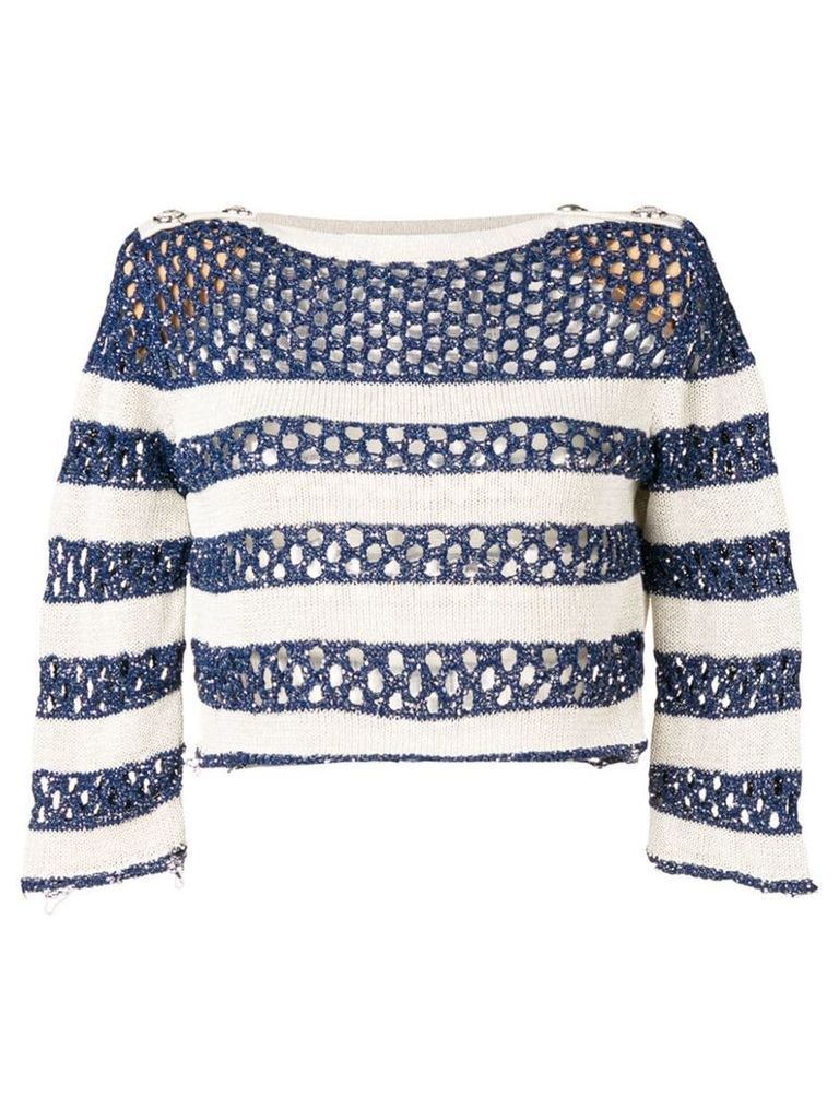 Balmain striped open knit jumper - Blue