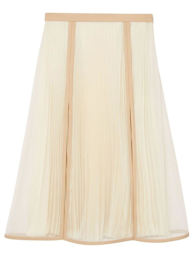 Burberry Chiffon Panel Silk Pleated Skirt - NEUTRALS