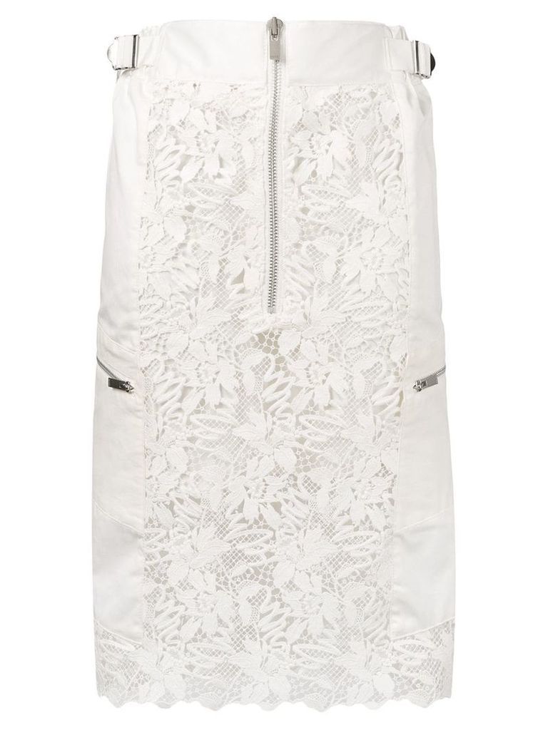 Sacai zipped lace fitted skirt - White