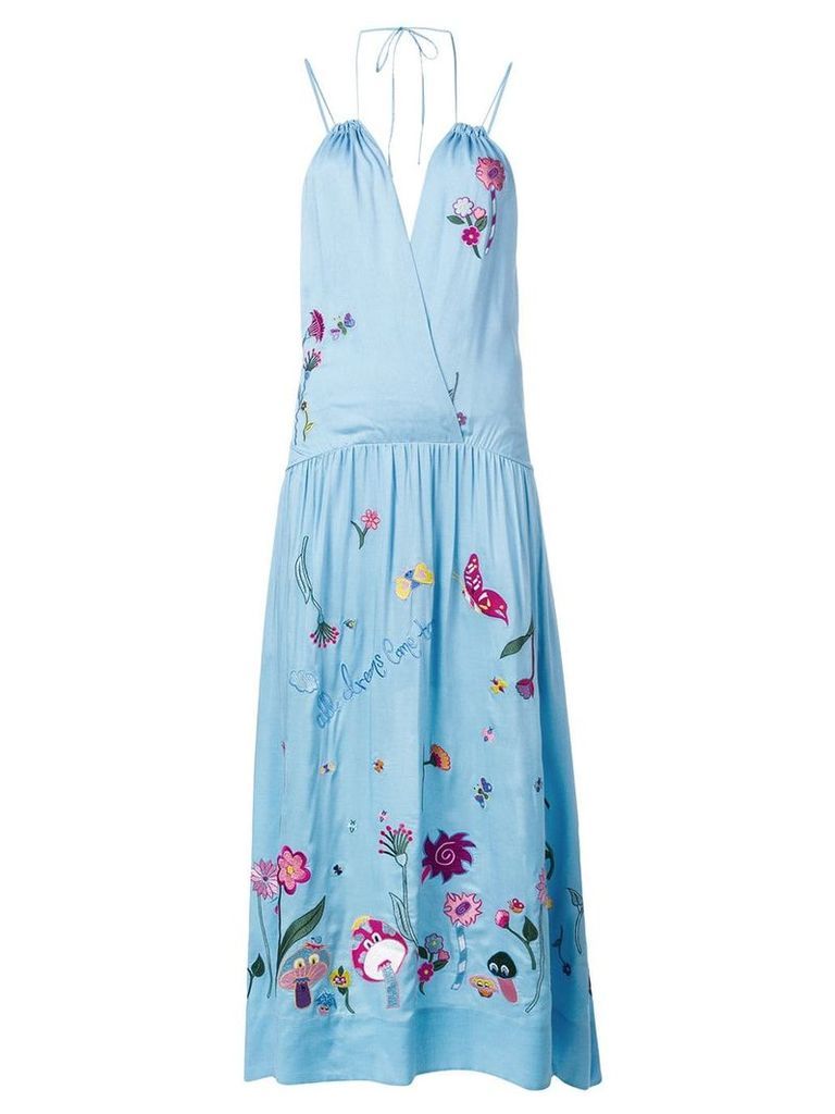 Mira Mikati embroidered halterneck dress - Blue