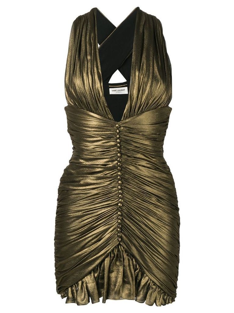 Saint Laurent Gathered dress in crepe chiffon - GOLD
