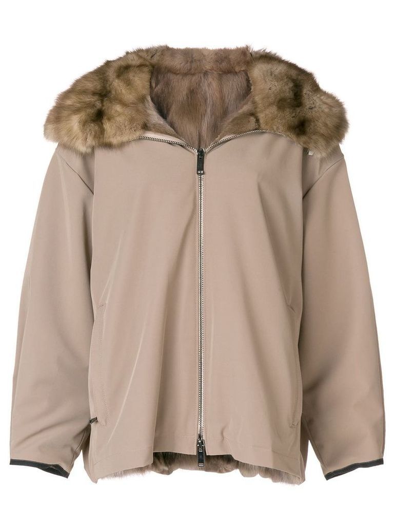Liska fur hooded coat - NEUTRALS