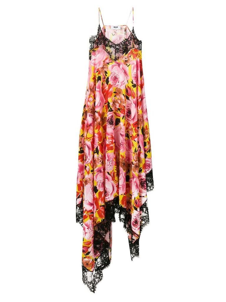 MSGM floral asymmetric cami dress - PINK
