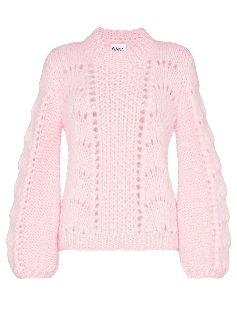 Ganni Julliard open-knit mohair and wool jumper - Pink