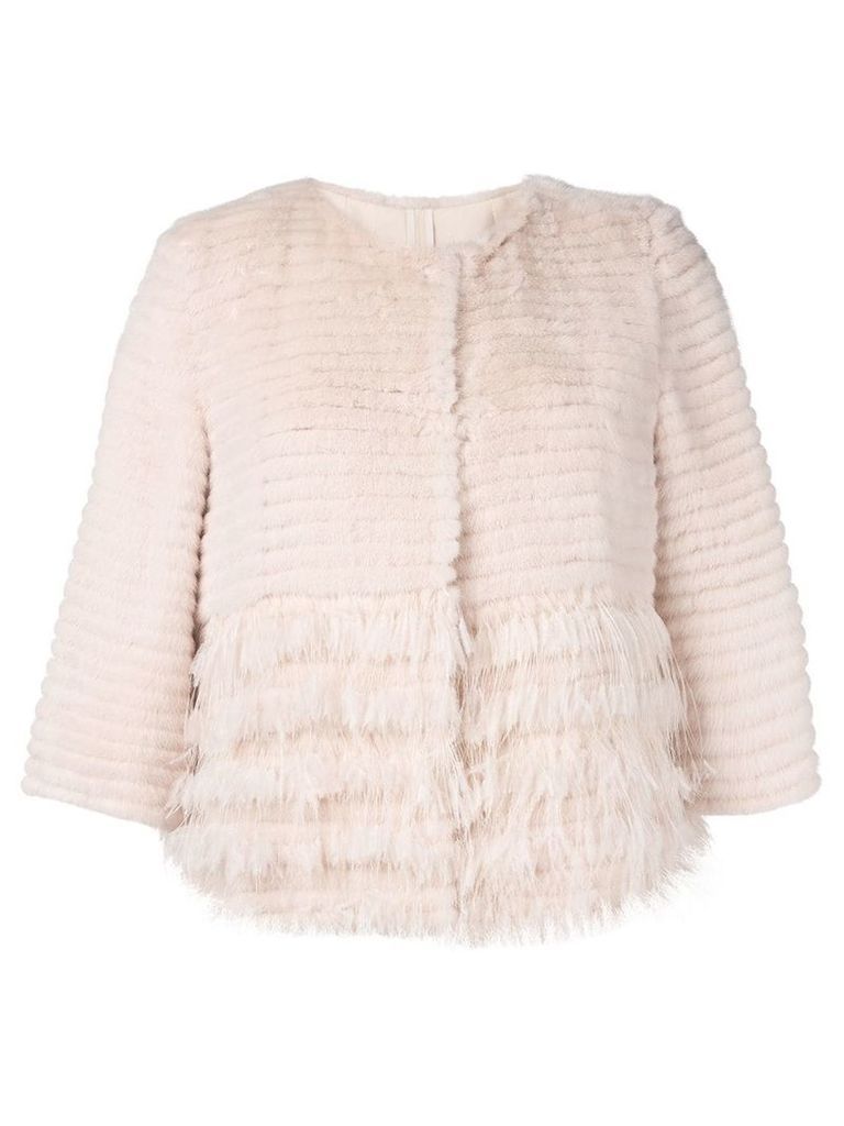 Yves Salomon cropped fur and feather jacket - Neutrals
