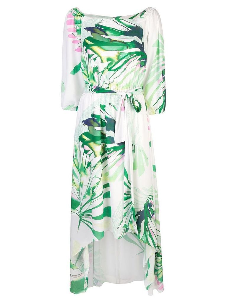 Josie Natori palm print asymmetric dress - White