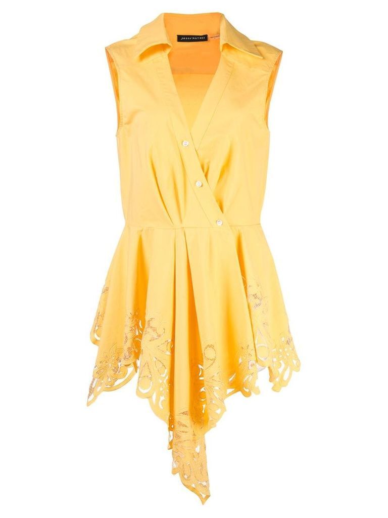 Josie Natori lace detail asymmetric blouse - Yellow