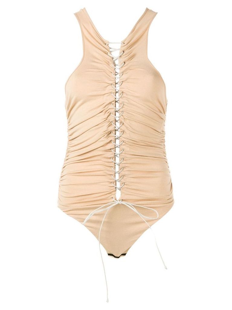 Unravel Project lace-up front top - NEUTRALS