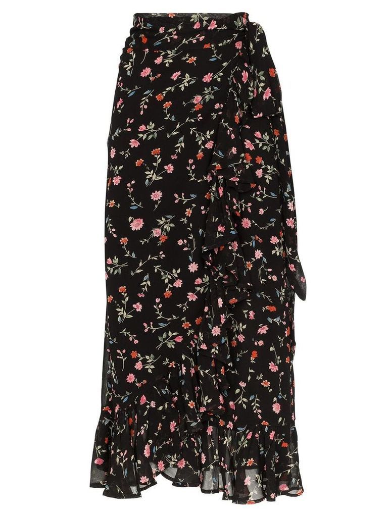 Ganni Elm floral-print ruffled-georgette wrap skirt - Black