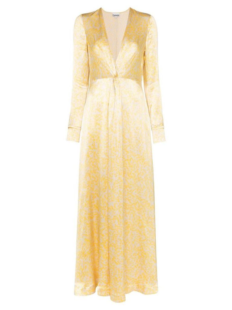 GANNI Cameron floral-print satin dress - Yellow