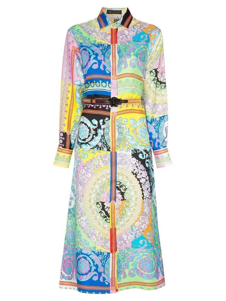 Versace Long-sleeve patterned belted silk shirt dress - A7000 MULTI