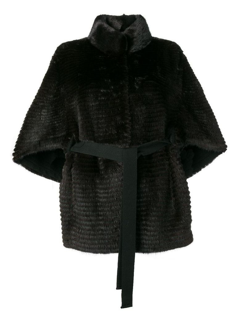 Liska fur trimmed belted coat - Black