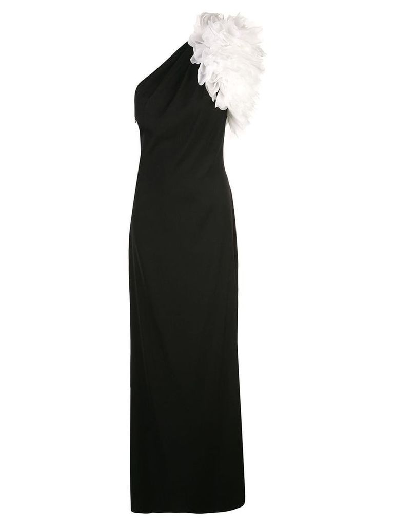 Tadashi Shoji oversized ruffle one shoulder gown - Black