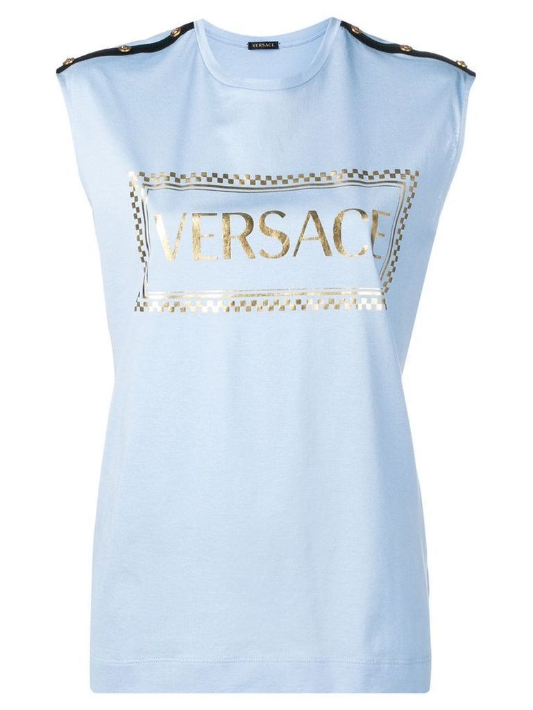 Versace logo print tank top - Blue