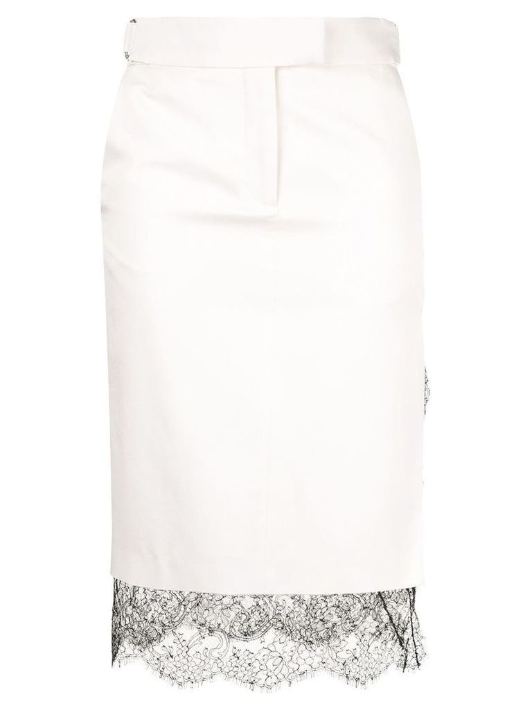 Tom Ford floral lace insert pencil skirt - White