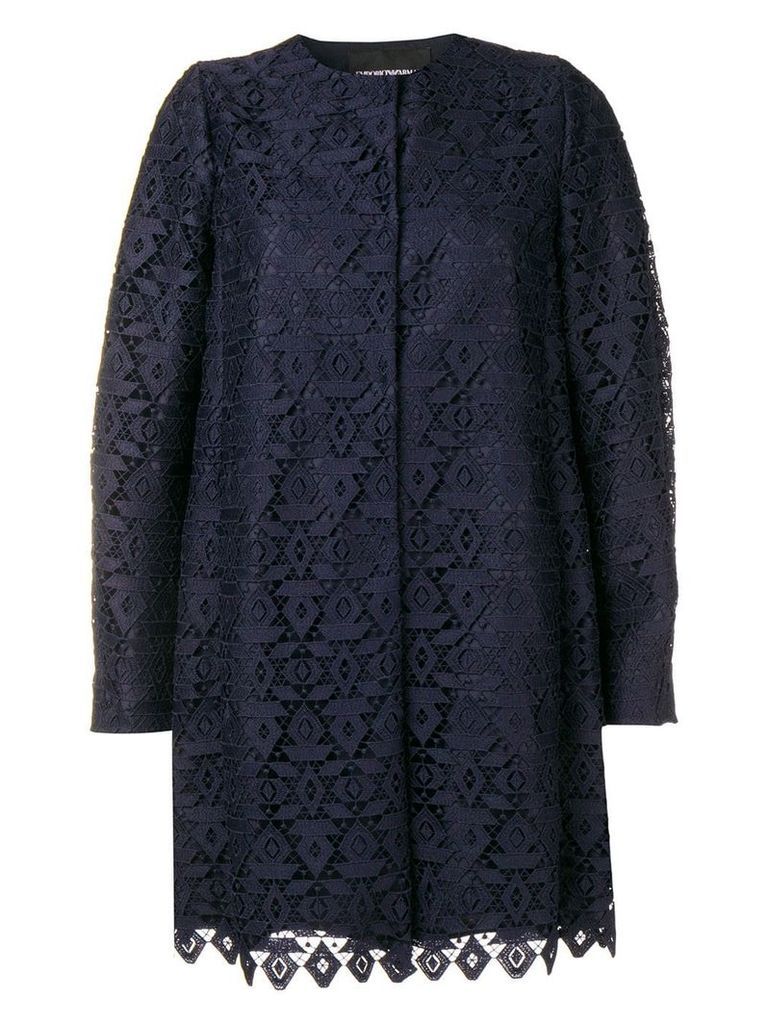 Emporio Armani macramé geometric patterned coat - PURPLE