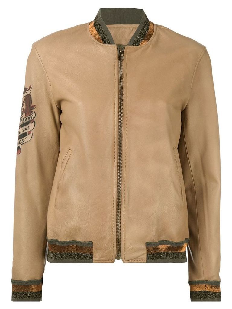 Mr & Mrs Italy tattoo-style print leather bomber - Brown