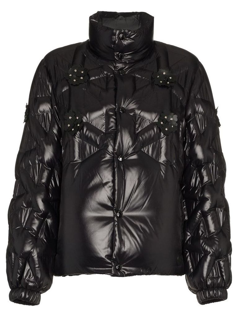 Moncler Rubellite flower embellished quilted jacket - Black
