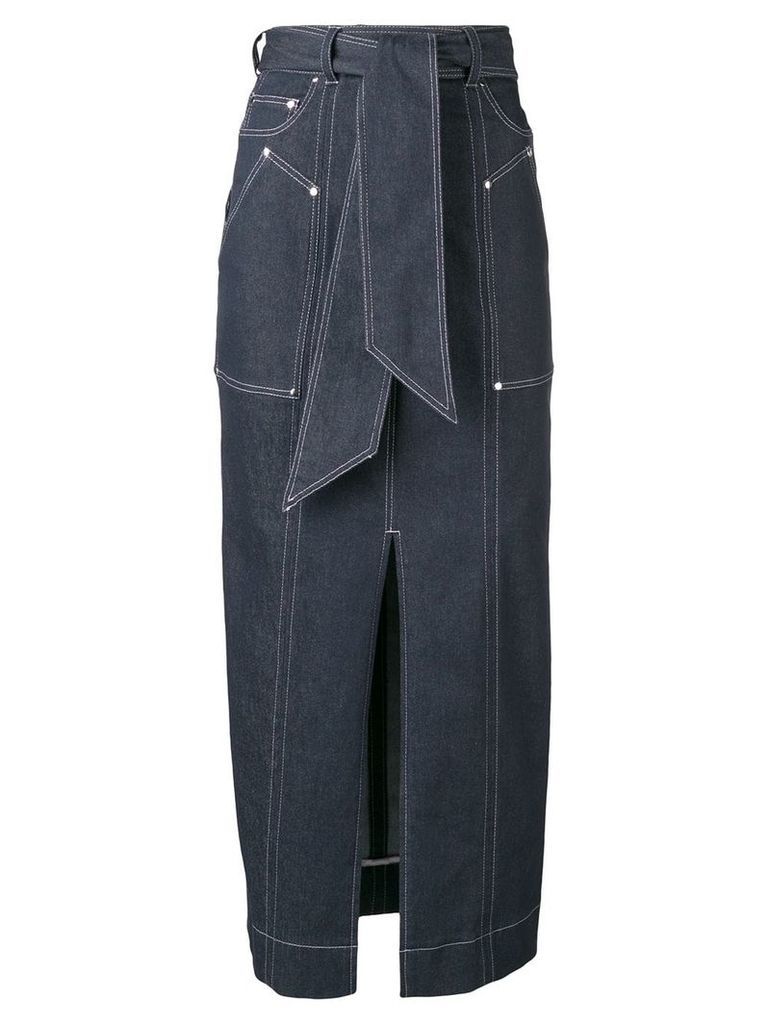 Talbot Runhof belted long pencil skirt - Blue