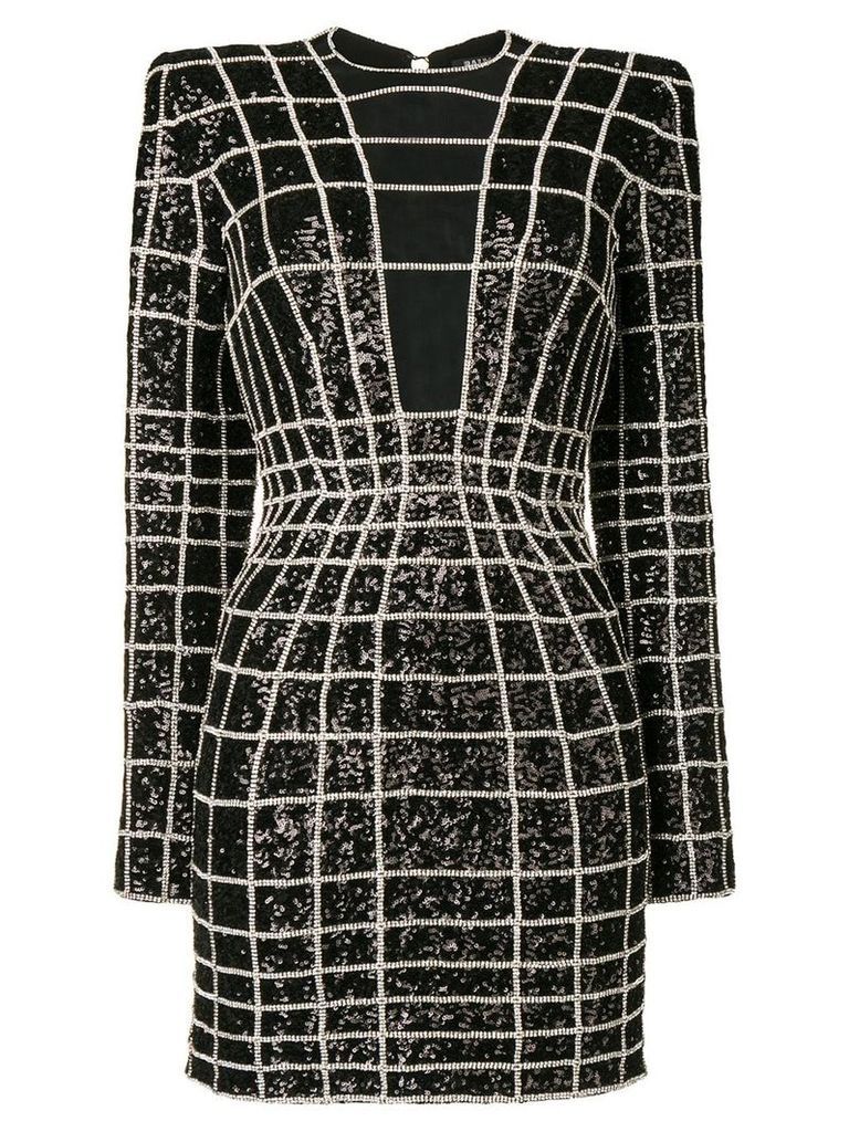 Balmain crystal grid patterned bodycon dress - Black