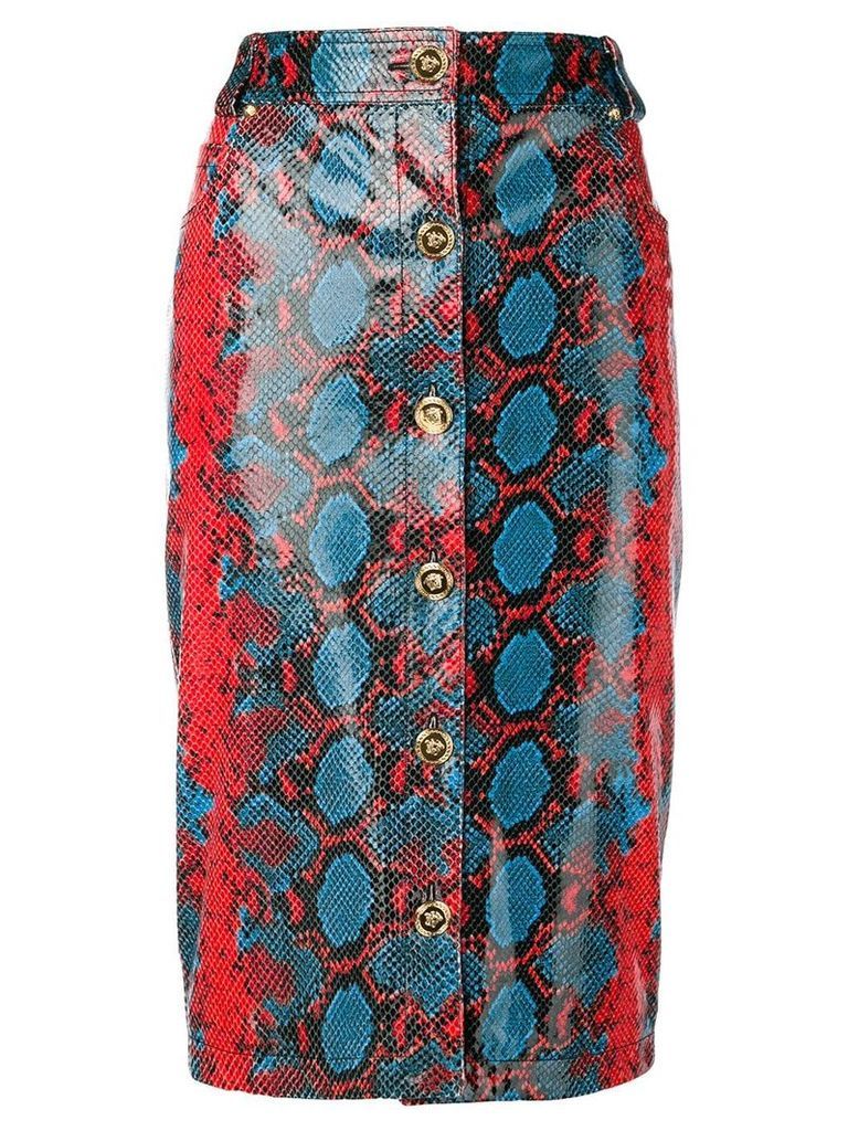 Versace snakeskin print pencil skirt - Red