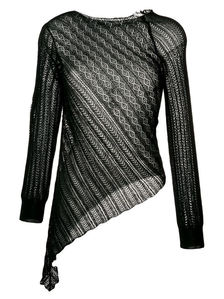 Yohji Yamamoto slant lace knitted top - Black