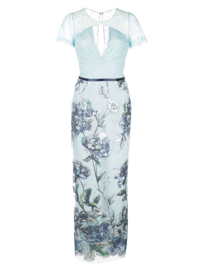 Marchesa Notte floral sequin embellished dress - Blue