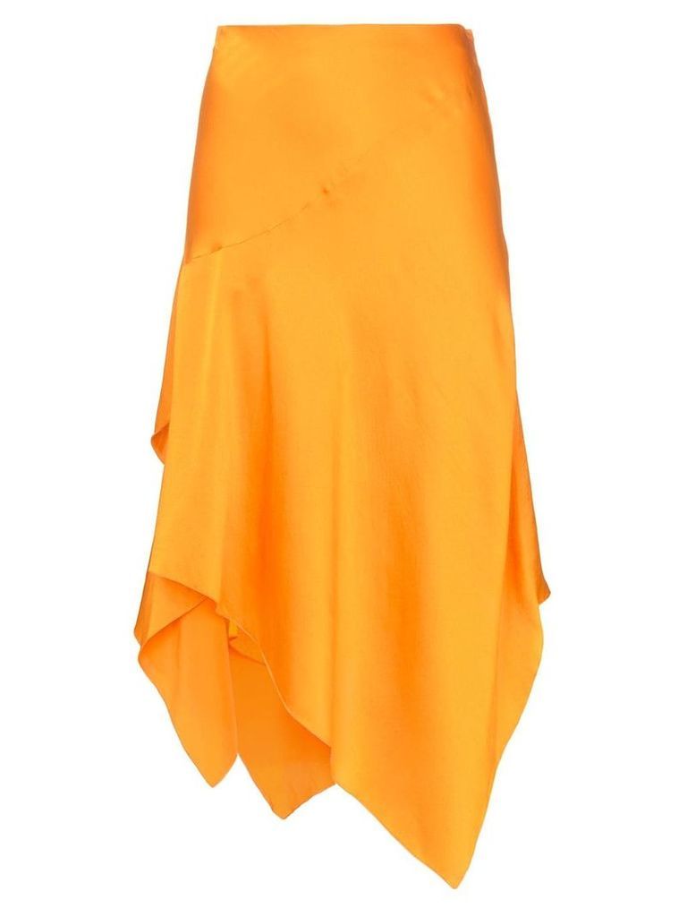 Poiret mid rise asymmetric silk skirt - Orange