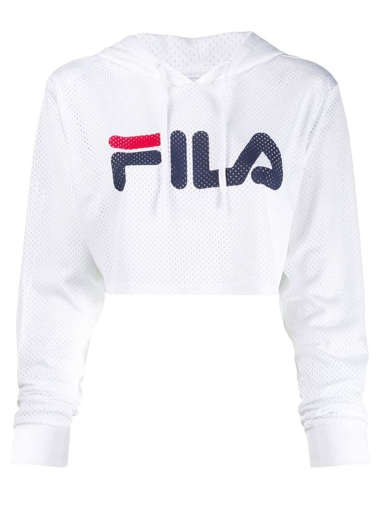 Fila logo print cropped hoodie - White