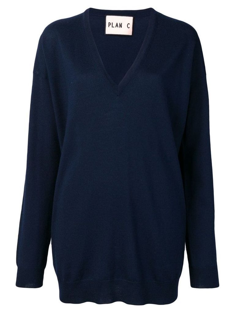 Plan C V-neck longline sweater - Blue