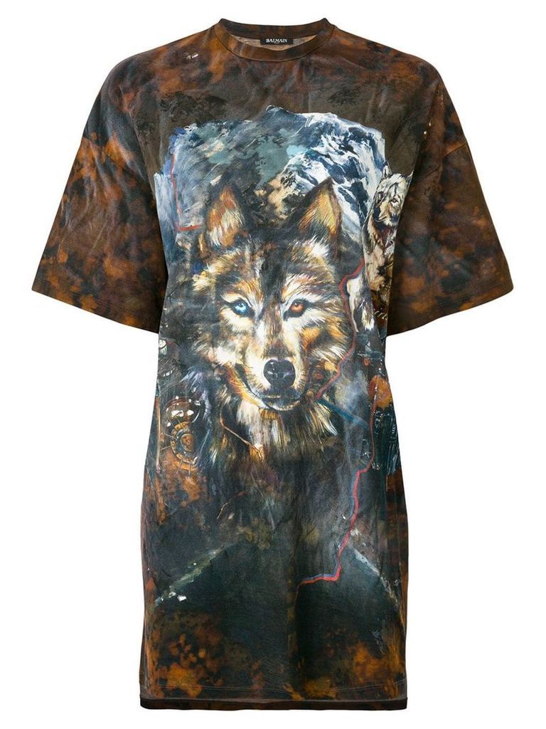 Balmain wolf print T-shirt - Brown