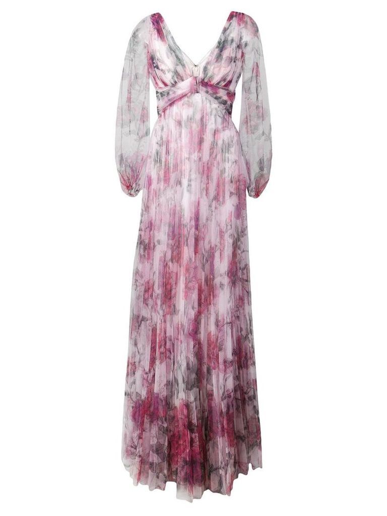 Marchesa Notte floral pleated evening dress - PINK