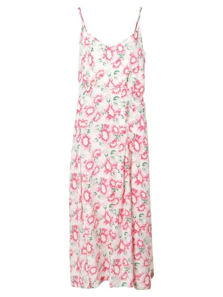 Les Rêveries Floral Print Slit Silk Dress - PINK