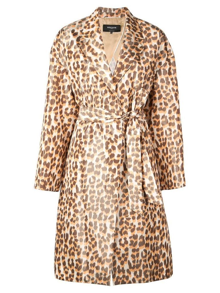 Rochas leopard print belted coat - ORANGE