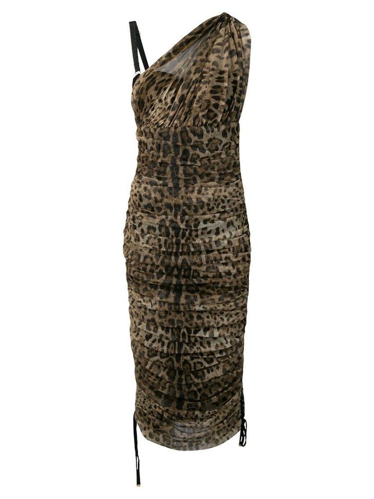 Dolce & Gabbana leopard print ruched dress - NEUTRALS