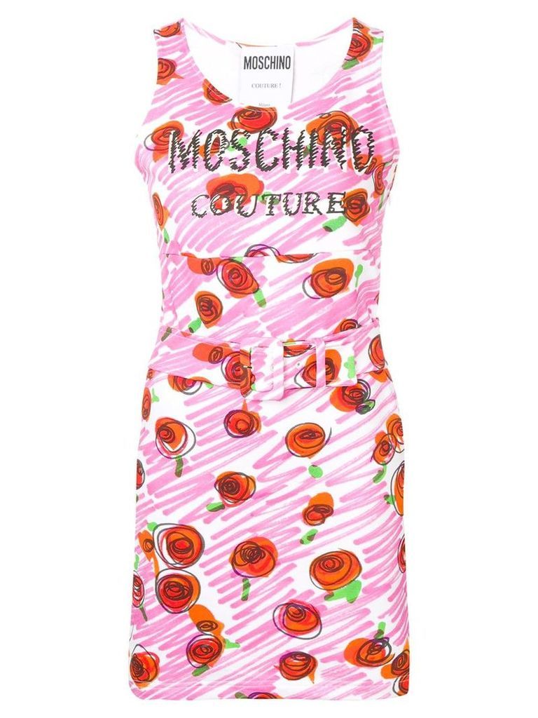 Moschino rose-print belted dress - Pink