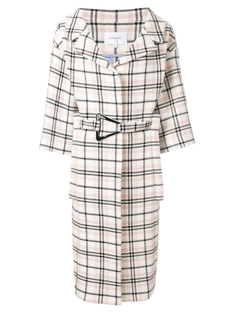 Carven belted check coat - White