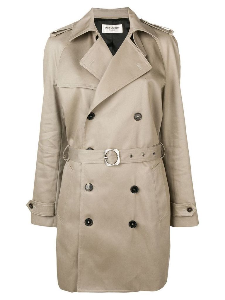 Saint Laurent double breasted trench coat - NEUTRALS