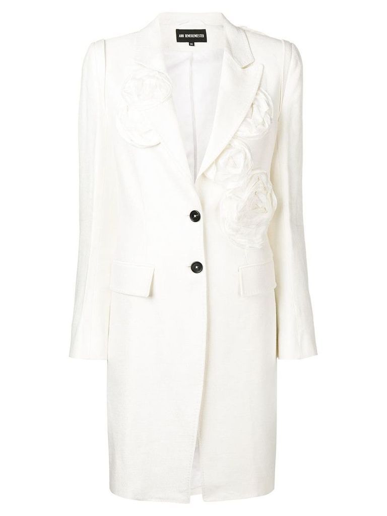 Ann Demeulemeester flower appliqué coat - White
