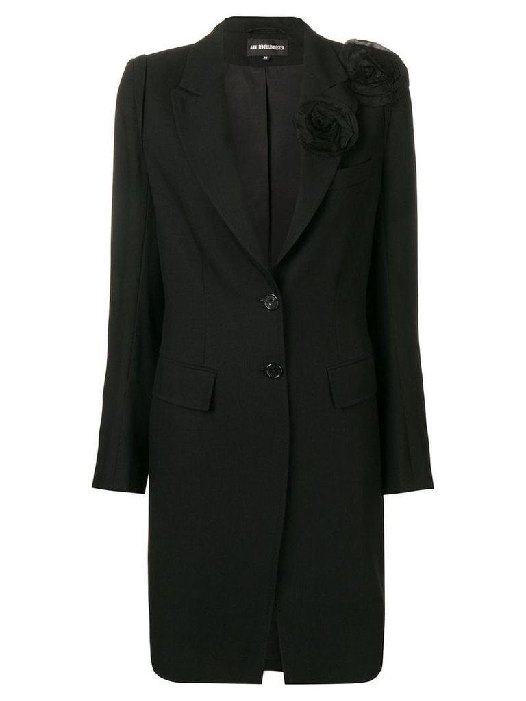 Ann Demeulemeester flower appliqué coat - Black