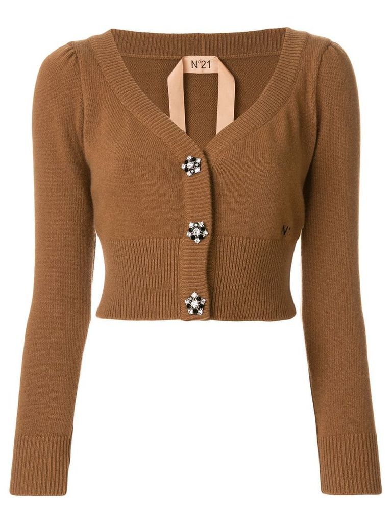 Nº21 cropped embellished button cardigan - Brown