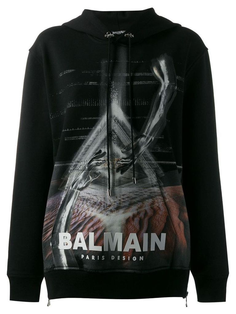Balmain logo printed hoodie - Black
